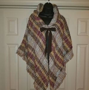 Burgundy/Brown Tweed Cape Sweater